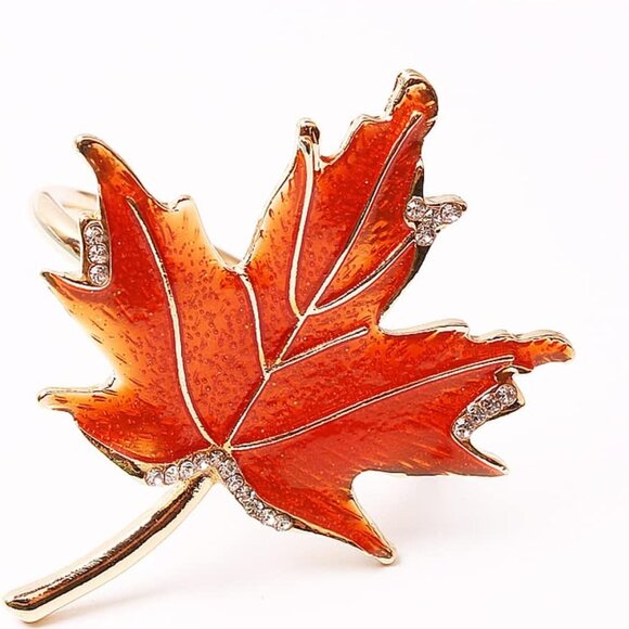 Fall Leaf Napkin Rings Set of 6 Metal Maple Leaves Napkin Rings Holder, 6 Pcs Th - Picture 3 of 9